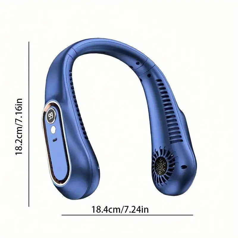 Bladeless Hanging Neck Fan – 5 Speeds, USB Rechargeable, Digital Display