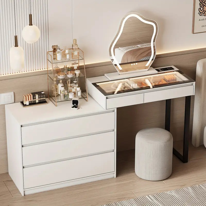 LED Vanity Desk with Mirror – Makeup Dresser with Storage & Charging Station