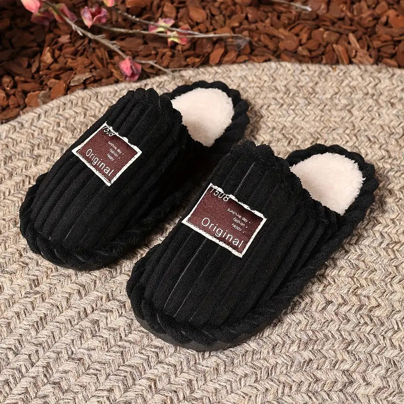 Soft Fabric Slip-On Slippers with Fluffy Lining