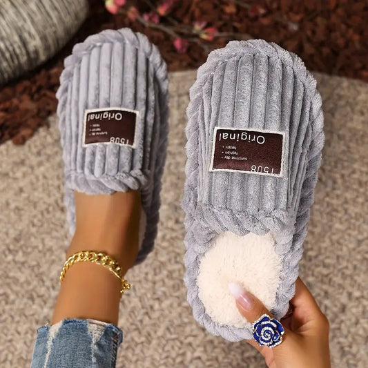 Soft Fabric Slip-On Slippers with Fluffy Lining