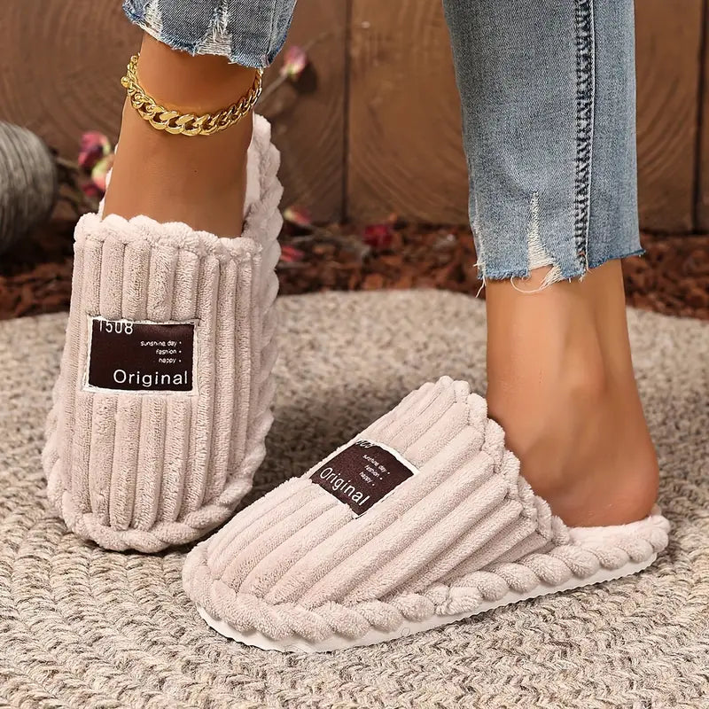 Soft Fabric Slip-On Slippers with Fluffy Lining