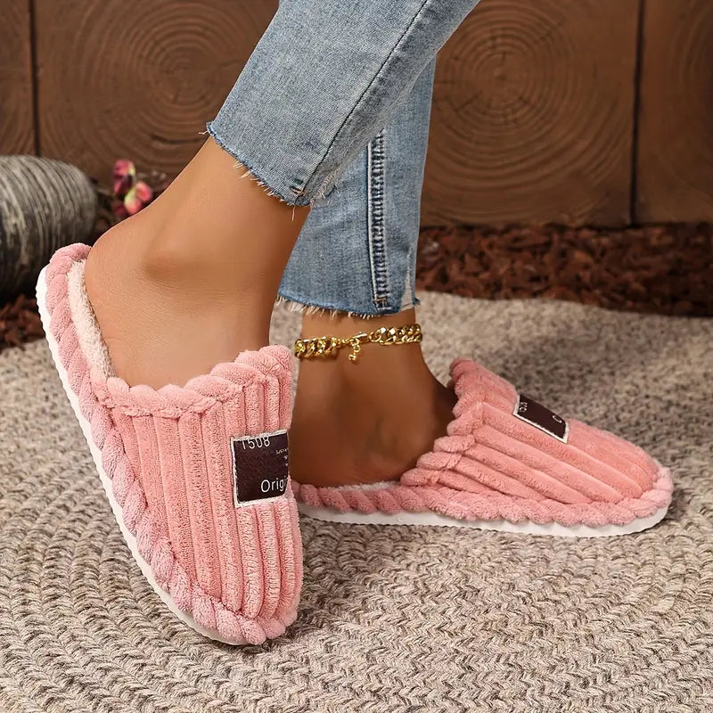 Soft Fabric Slip-On Slippers with Fluffy Lining