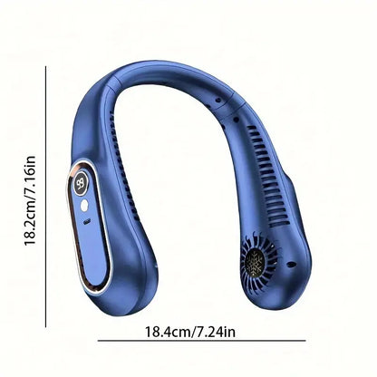 Bladeless Hanging Neck Fan – 5 Speeds, USB Rechargeable, Digital Display