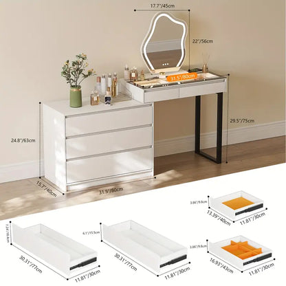 LED Vanity Desk with Mirror – Makeup Dresser with Storage & Charging Station