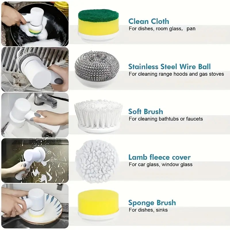 Electric Rotary Brush with 5 Replaceable Brush Heads