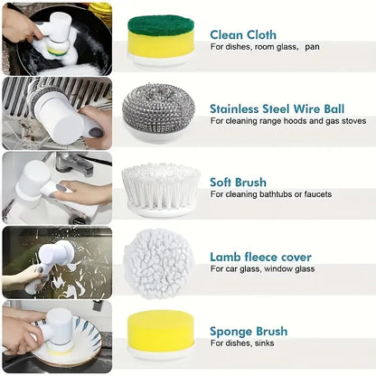 Electric Rotary Brush with 5 Replaceable Brush Heads