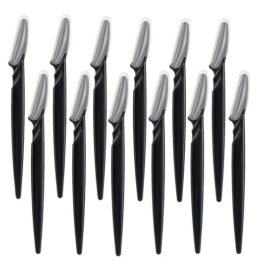 12pcs Stainless Steel Razor Set with Protective Covers – Unisex Facial & Eyebrow Razors