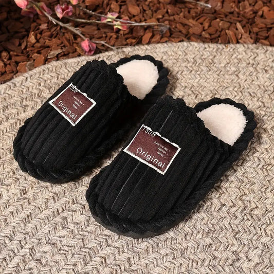 Soft Fabric Slip-On Slippers with Fluffy Lining