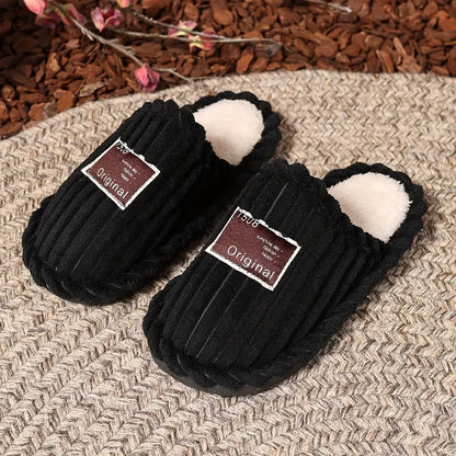 Soft Fabric Slip-On Slippers with Fluffy Lining