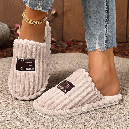 Soft Fabric Slip-On Slippers with Fluffy Lining