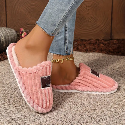 Soft Fabric Slip-On Slippers with Fluffy Lining