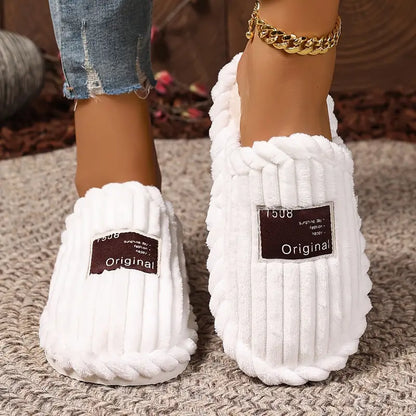 Soft Fabric Slip-On Slippers with Fluffy Lining