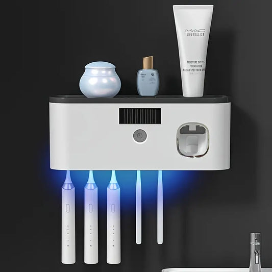 Smart Toothbrush Sanitizer & Dryer – 2-in-1 Wall-Mounted Organizer