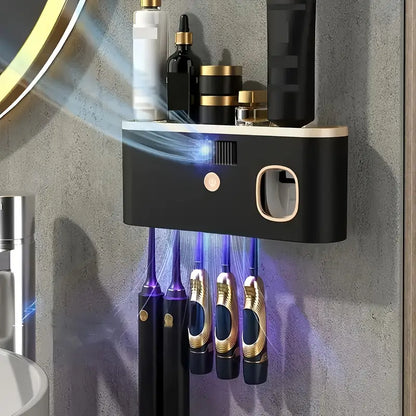 Smart Toothbrush Sanitizer & Dryer – 2-in-1 Wall-Mounted Organizer