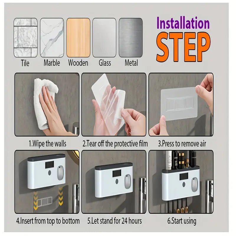 Smart Toothbrush Sanitizer & Dryer – 2-in-1 Wall-Mounted Organizer