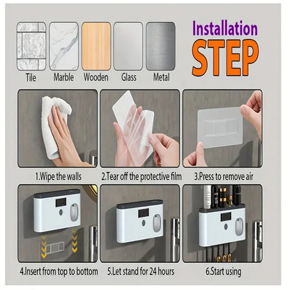 Smart Toothbrush Sanitizer & Dryer – 2-in-1 Wall-Mounted Organizer